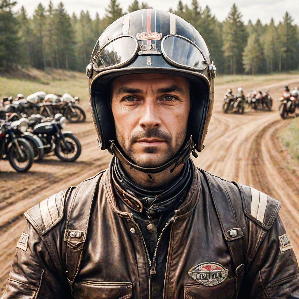 Vintage Motorcycle Rider on Dirt Track