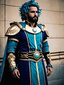 Man Wearing Neptune Vasilias Cosplay Costume Realistic Photo