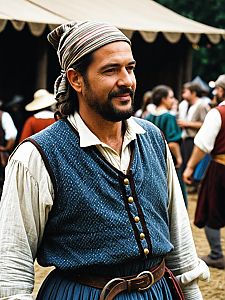 Man in Peasant Clothing at Renaissance Fair Candid Photo