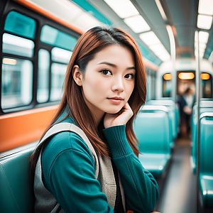 Thoughtful Woman on Modern Train