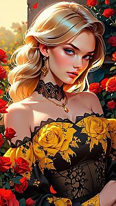Digital Portrait of Woman with Blonde Hair and Blue Eyes
