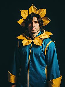 Man Cosplay Wearing Bloom Costume with Yellow Petal Collar