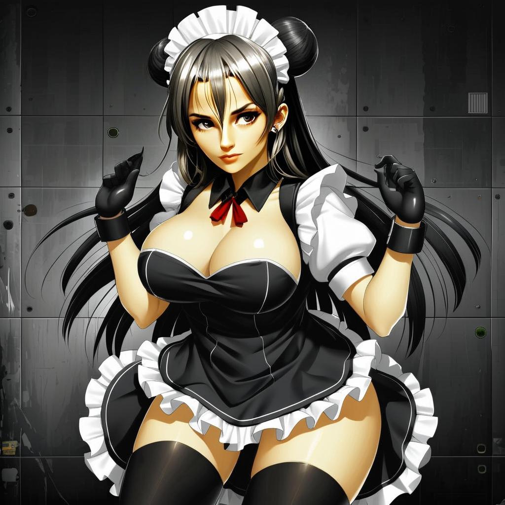 Anime Woman in Black and White Maid Outfit Digital Art