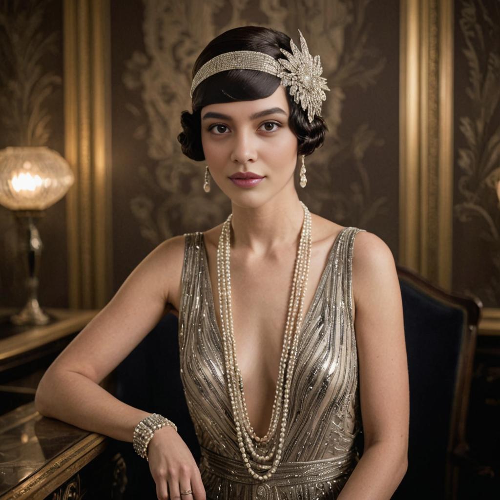 Elegant Woman in Vintage 1920s Gatsby Style