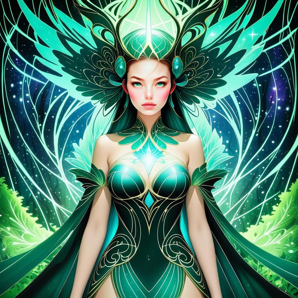 Fantasy Portrait of Woman in Emerald Gown Fantasy Portrait of Woman in Emerald Gown