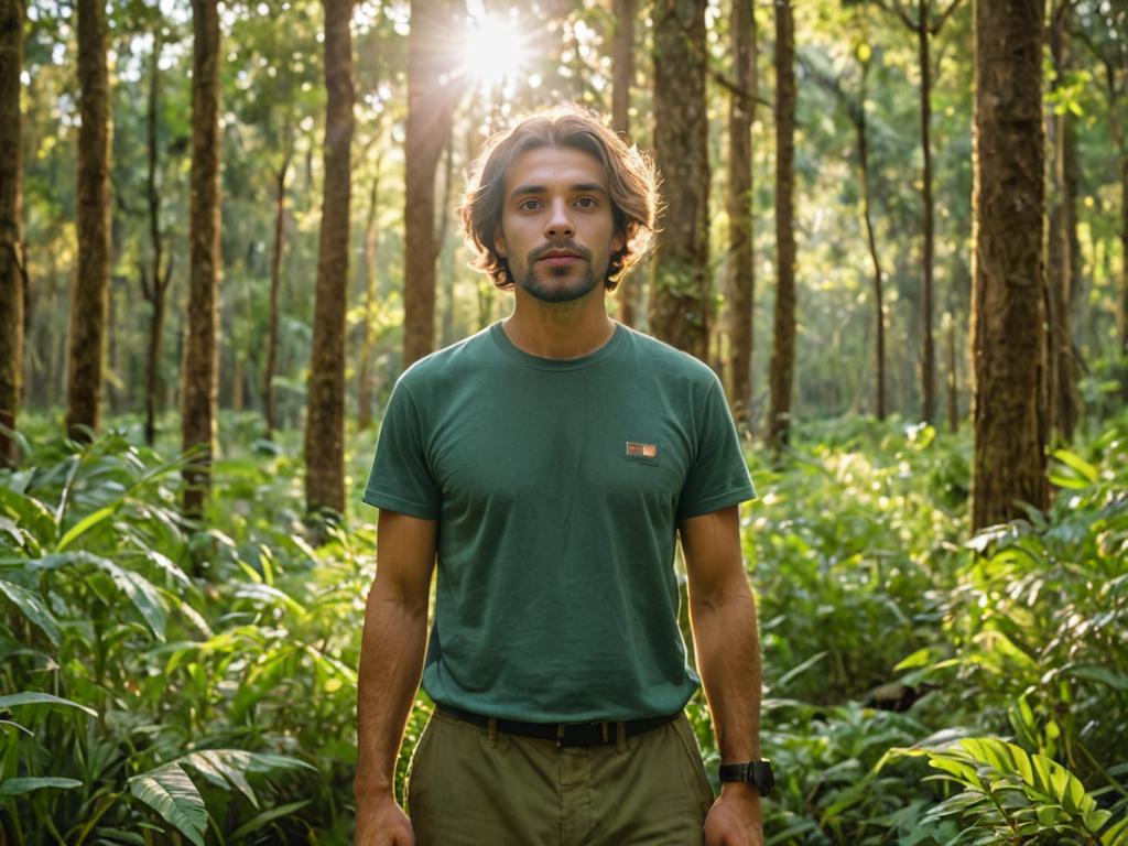 Man with Peso Pluma Hairstyle in Woodland