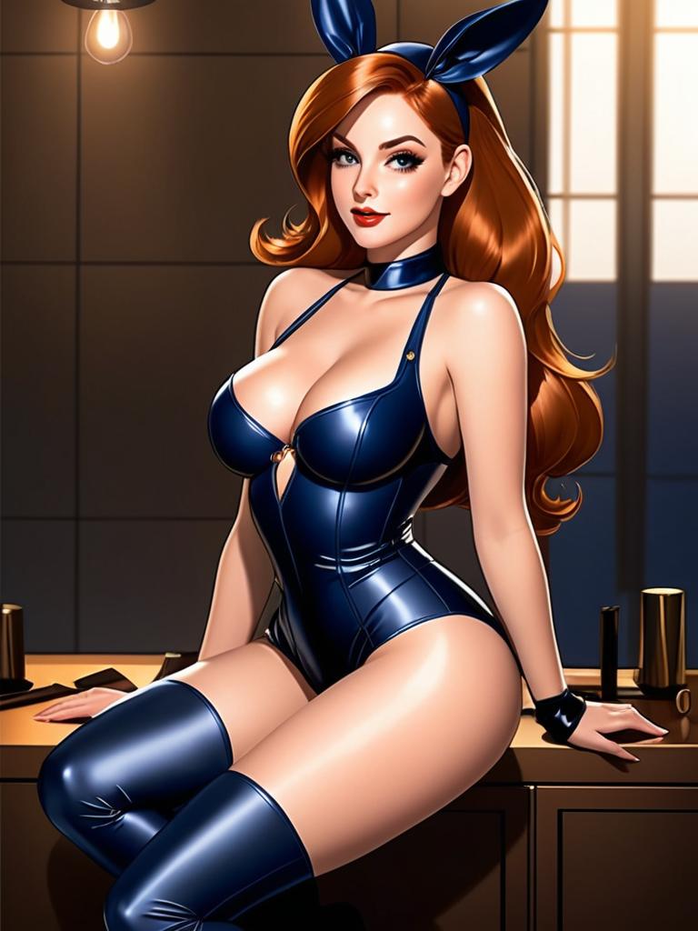 Digital Pin-Up Art of Woman in Blue Bunny Costume by Pixu