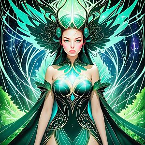 Fantasy Portrait of Woman in Emerald Gown