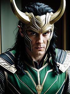 Classic Loki Costume with Horned Helmet and Green Armor