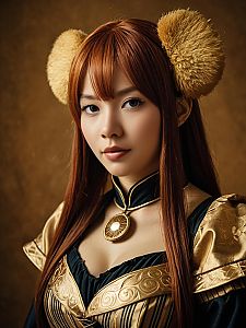 Realistic Nanaba Costume Cosplay Woman in Gold and Black Outfit with Fluffy Ears