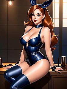 Digital Pin-Up Art of Woman in Blue Bunny Costume by Pixu