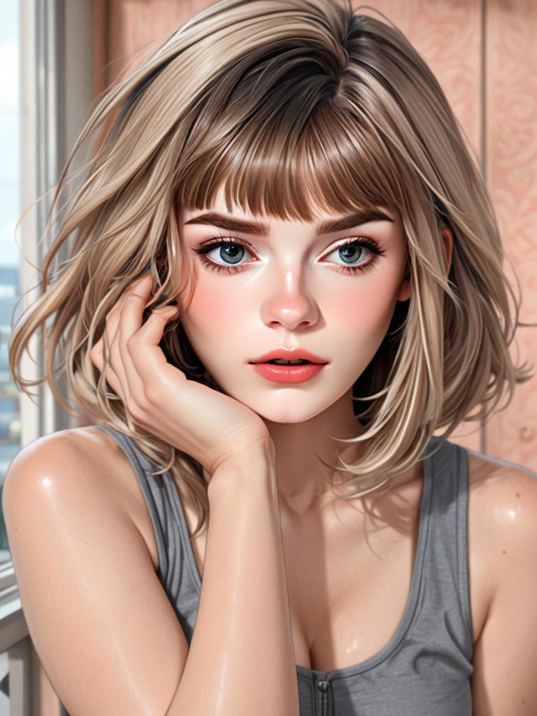 Realistic Digital Portrait of Young Woman with Blonde Hair in Comic Art Style