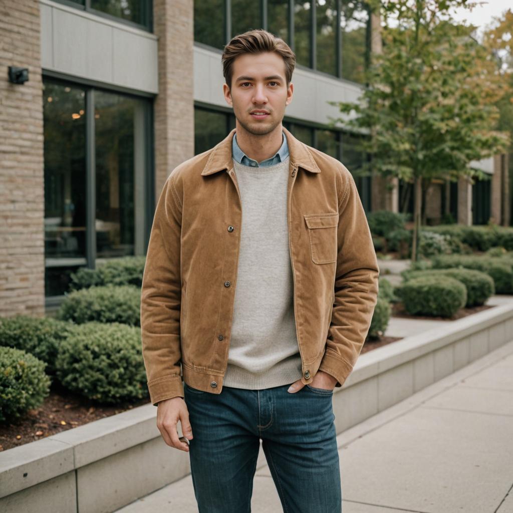 Stylish man in brown jacket outdoors