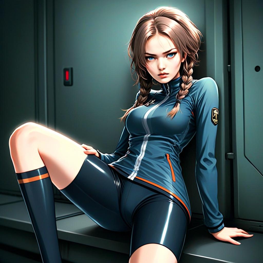 Amane Suzuha Futuristic Anime Woman in Blue Jacket Digital Art
