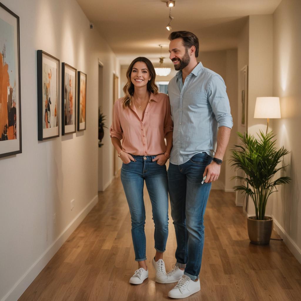 Couple Strolling Through Art Gallery