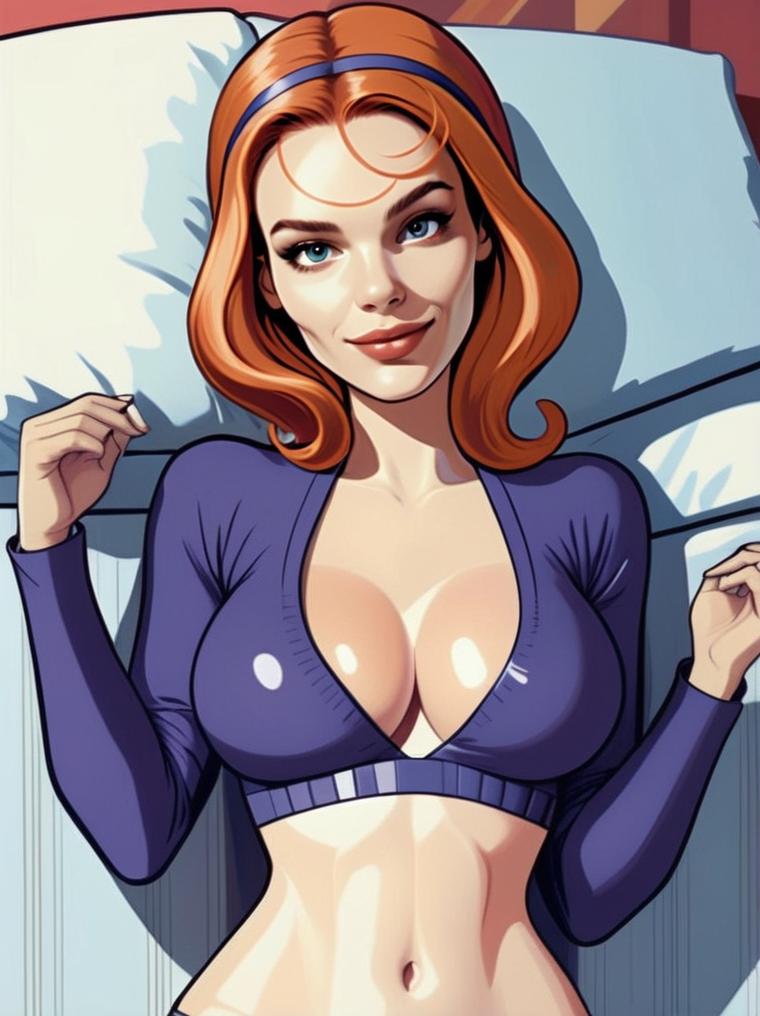 Red-Haired Woman Comic Style Digital Illustration Lying on Bed