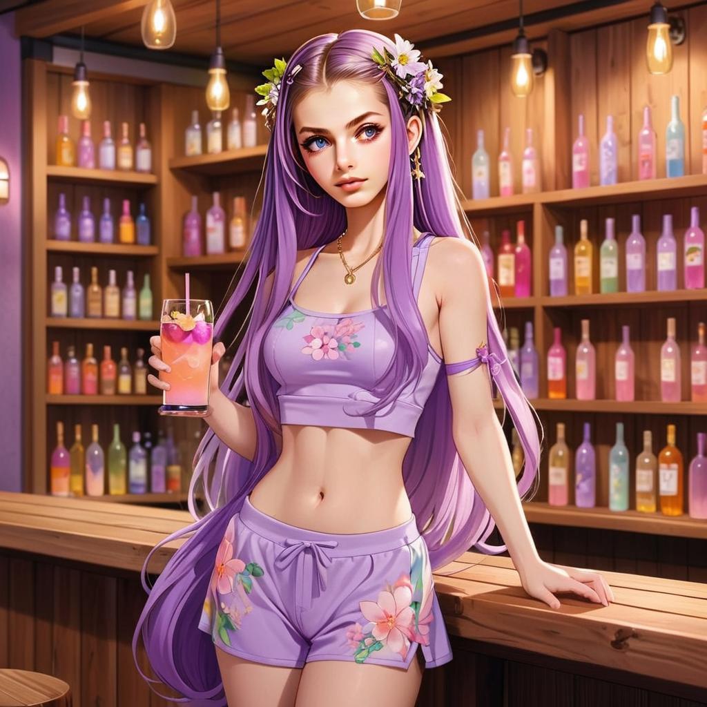 Young Woman with Purple Hair at Bar Young Woman with Purple Hair at Bar