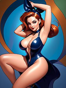 Digital Pin-Up Art of Woman in Blue Bunny Costume