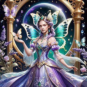 Enchanting Woman in Fantasy Gown with Butterflies