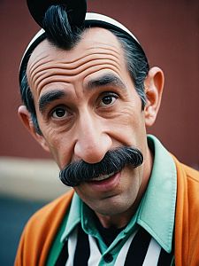 Photorealistic Close-Up Headshot of Man in Disney Goofy Costume
