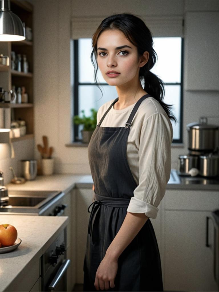 Woman in Modern Kitchen Preparing to Cook