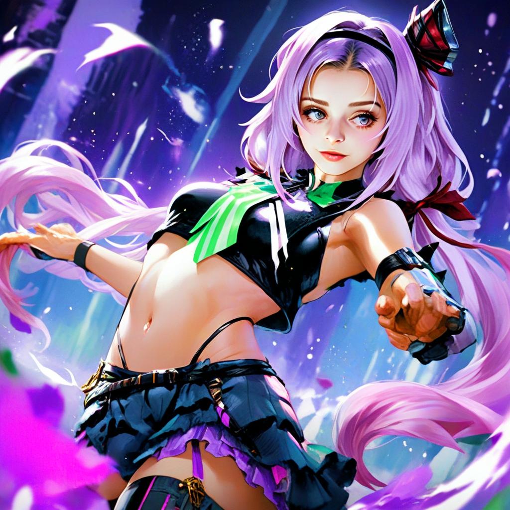 Anime Girl with Lavender Hair in Stylish Outfit Digital Artwork
