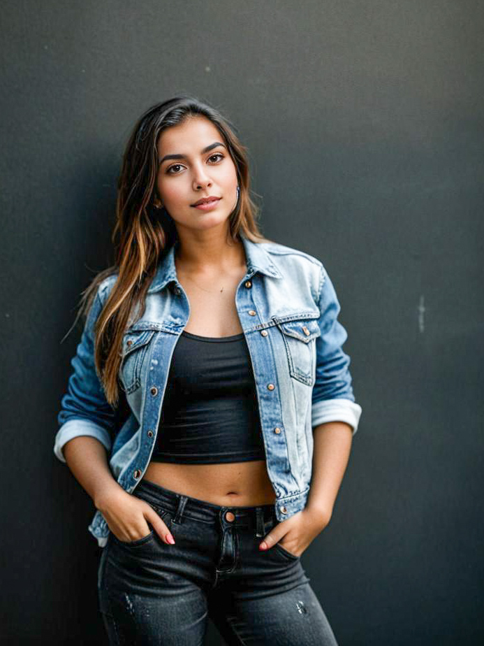 Stylish Young Woman in Denim Jacket