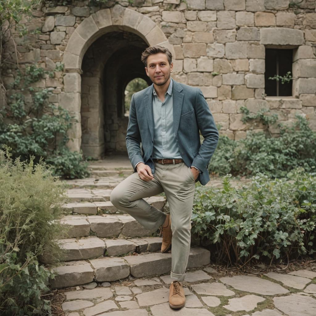 Confidently Dressed Man in Serene Archway