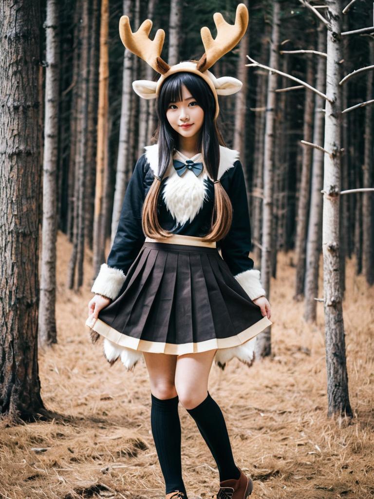 Kemono Friends Moose Cosplay in Forest Setting