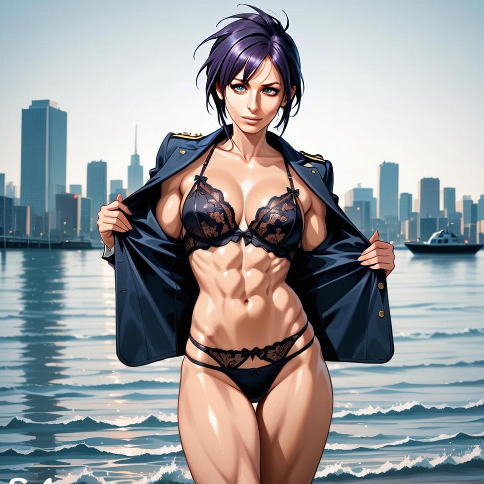 Anime Style Woman in Black Lace Lingerie by Urban Waterfront