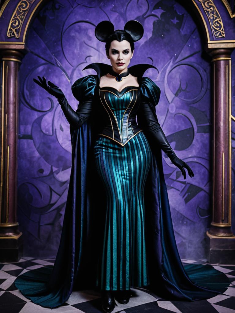 Woman in Disney Villain Costume Full Body Cosplay Photo in Fantasy Background