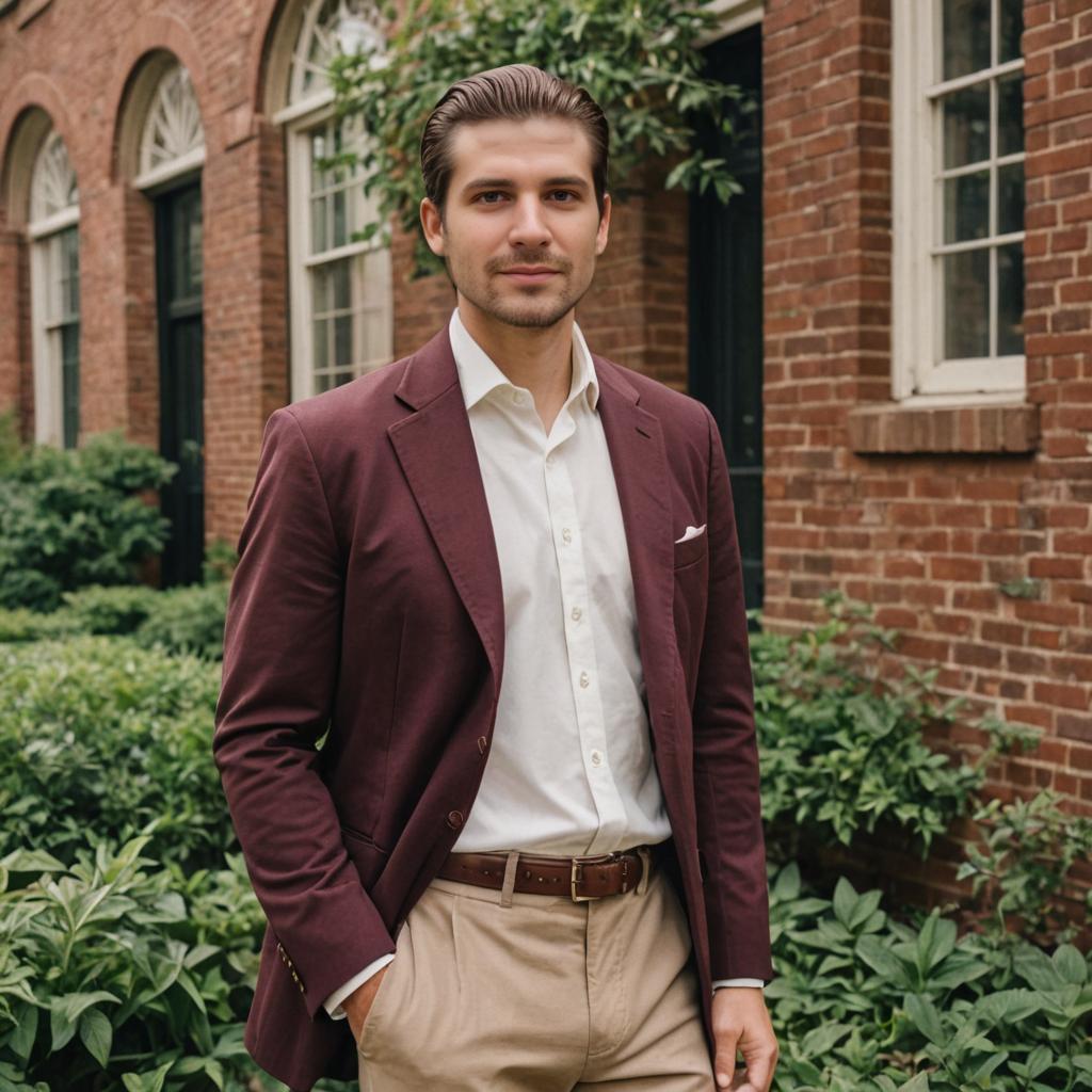 Stylish Man in Maroon Blazer Outdoors