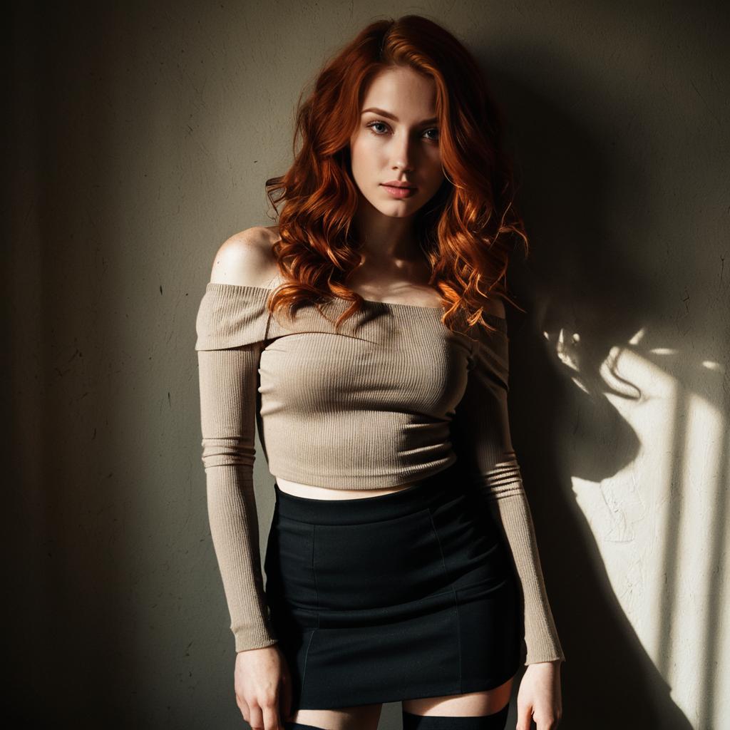 Young Woman with Red Hair in Stylish Fashion Portrait Young Woman with Red Hair in Stylish Fashion Portrait