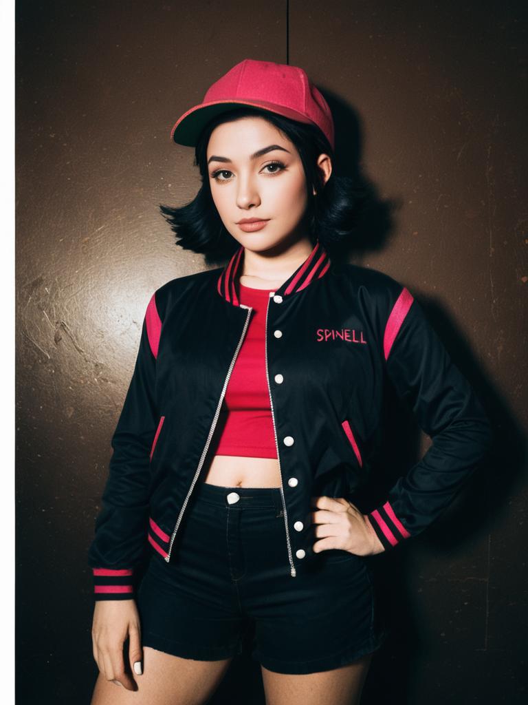 Woman Cosplaying Ashley Spinelli in Realistic Photo with Black and Red Outfit