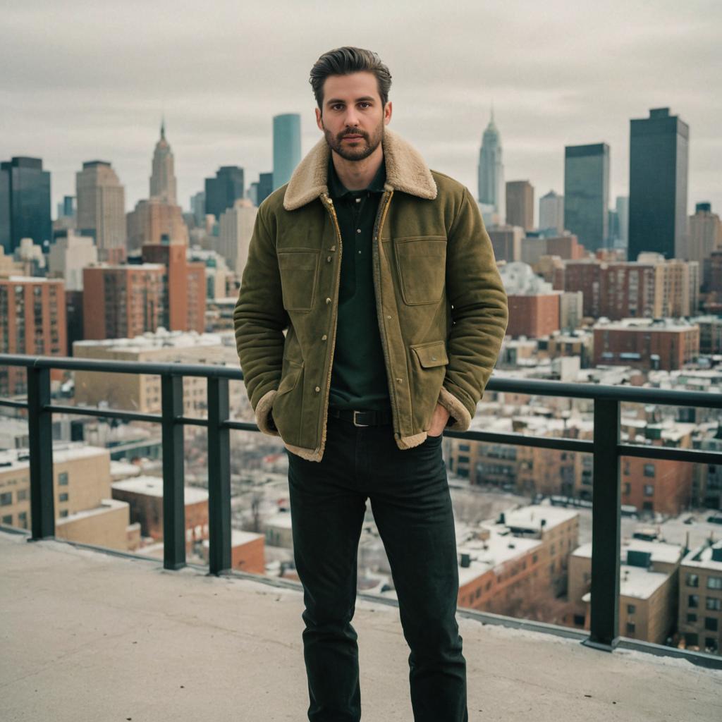 Stylish Man in Urban Fashion with City Skyline