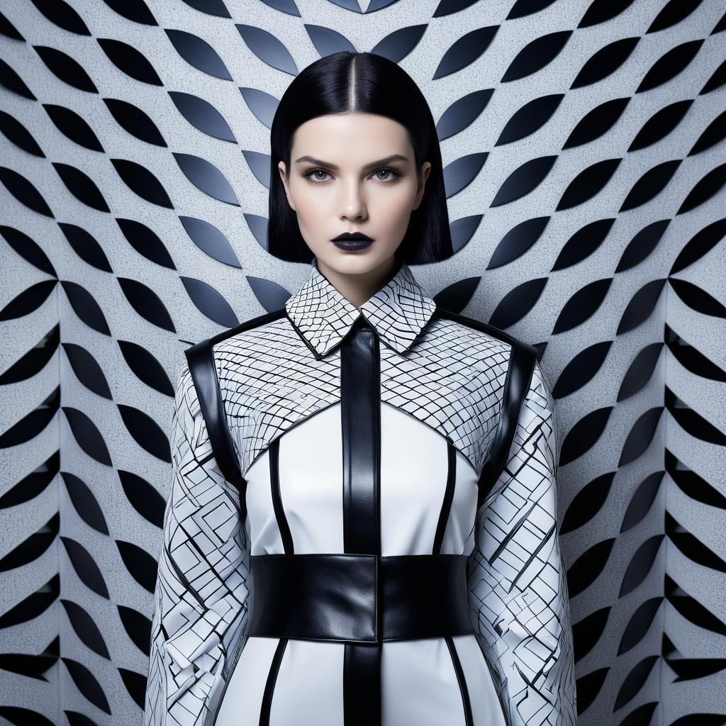 Woman with Bold Bob Hairstyle in Geometric Fashion