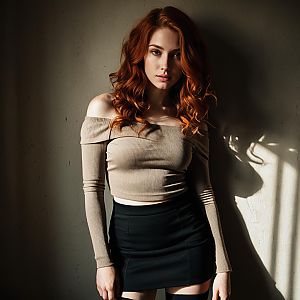 Young Woman with Red Hair in Stylish Fashion Portrait