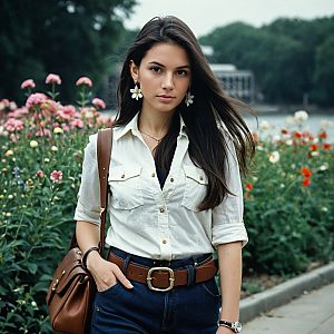 Confident Woman in Flower Garden