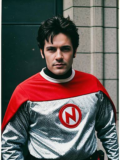 Man in Shiny Silver and Red Jersey Superhero Costume Cosplay