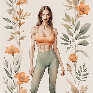 Fit Woman Among Floral Elements in Soft Tones