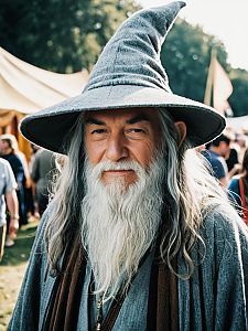 Man in Gandalf Costume at Fantasy Festival Candid Portrait