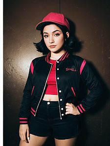 Woman Cosplaying Ashley Spinelli in Realistic Photo with Black and Red Outfit