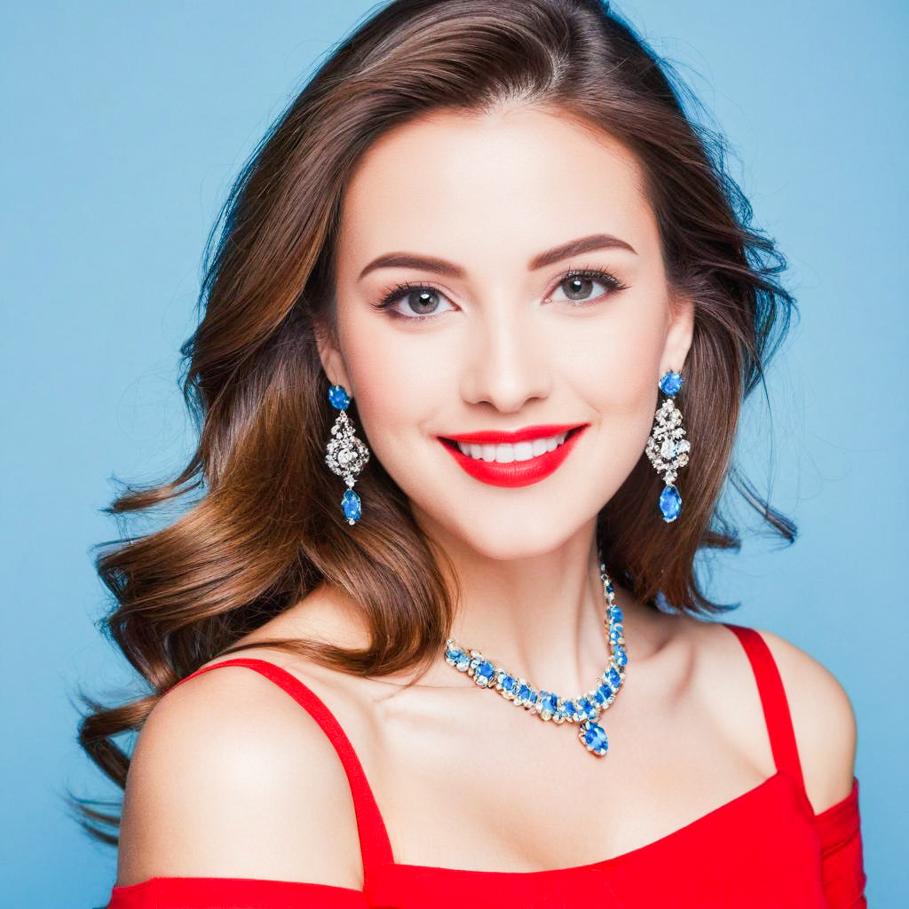 Confident Woman in Red Dress with Blue Background Confident Woman in Red Dress with Blue Background