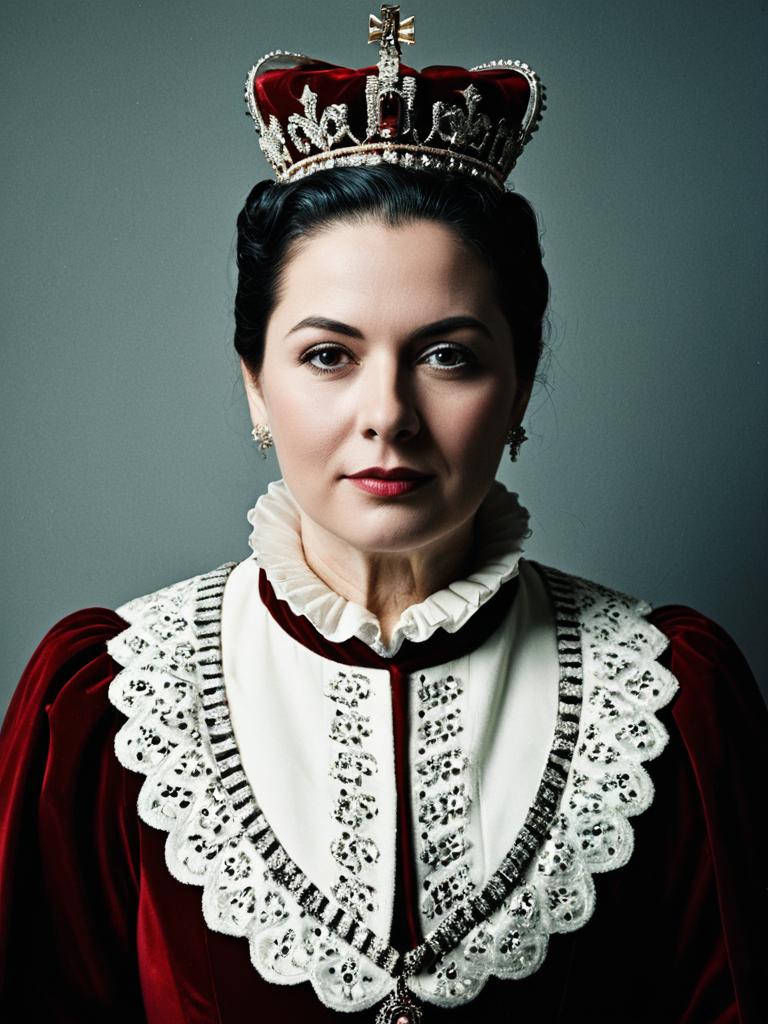 Photorealistic Portrait of Woman in Queen Costume with Jeweled Crown