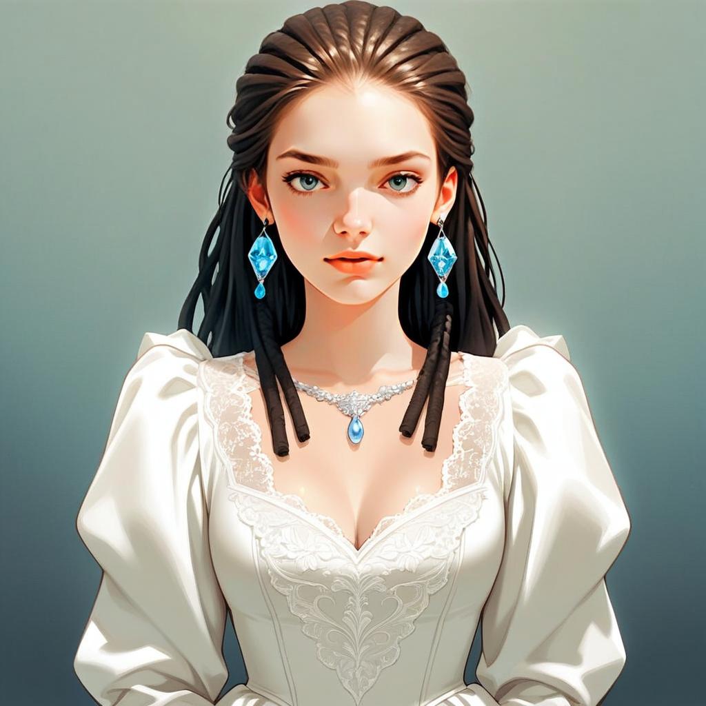 Portrait of a Woman with Blue Eyes in Lace Dress
