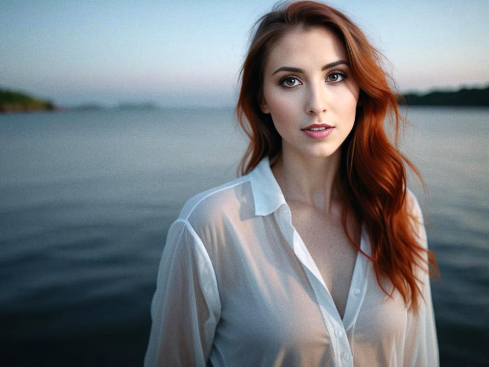 Woman with Long Red Hair by Water