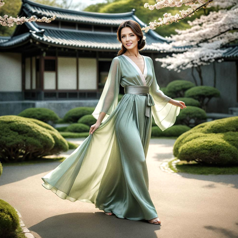 Elegant Woman in Japanese Garden