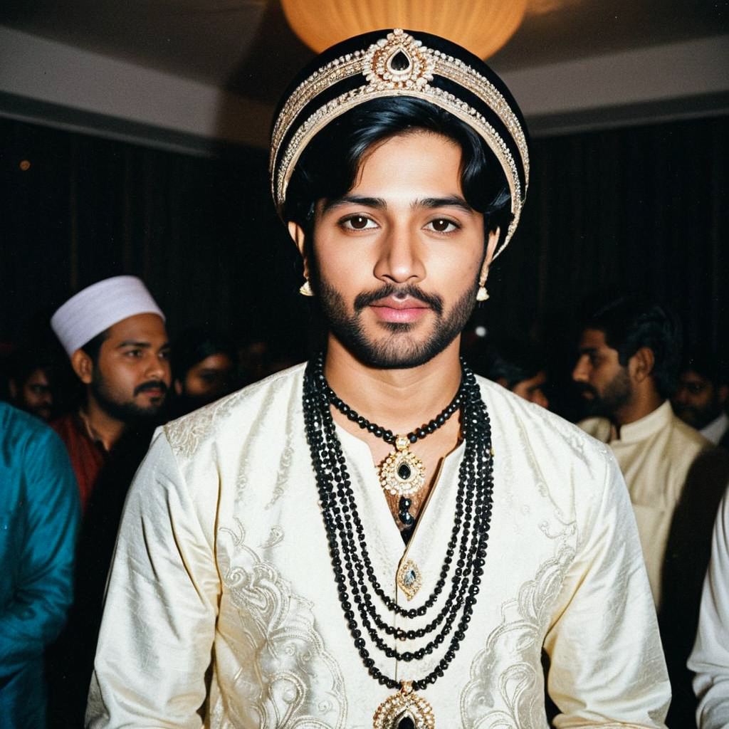 Young Man in Traditional Indian Sherwani and Turban
