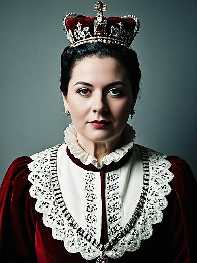 Photorealistic Portrait of Woman in Queen Costume with Jeweled Crown