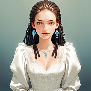 Portrait of a Woman with Blue Eyes in Lace Dress